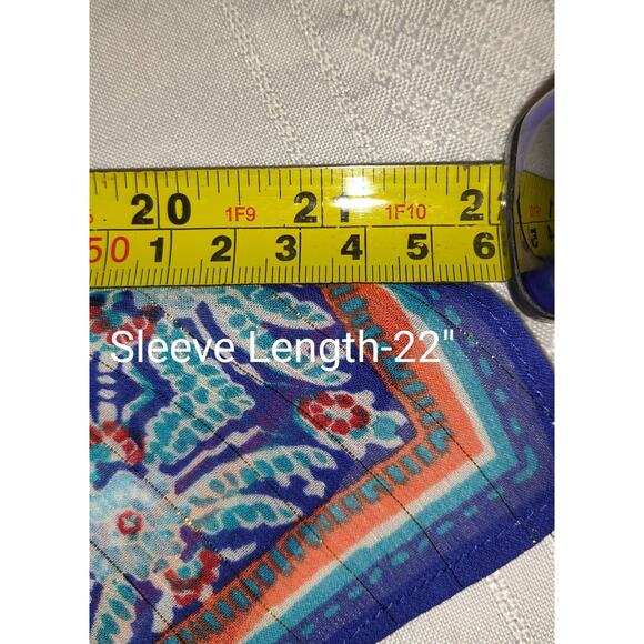 Chicos Caftan Sheer Top Womens Large Turquoise Beaded Boho Flowy Hi Low Shimmery - Picture 15 of 16